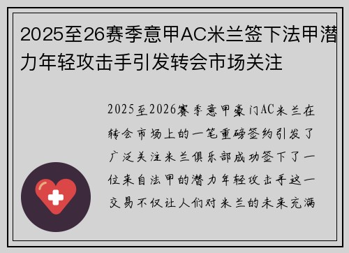 2025至26赛季意甲AC米兰签下法甲潜力年轻攻击手引发转会市场关注 2025至26赛季意甲AC米兰签下法甲潜力年轻攻击手引发转会市场关注